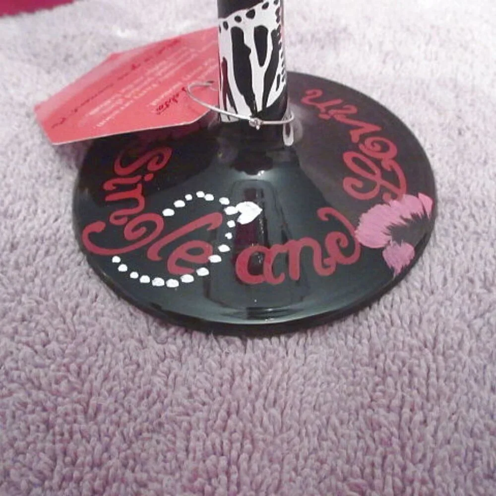 Lolita Wine Glass Single & Lovin It Decorated Bling Rhinestones Social Butterfly